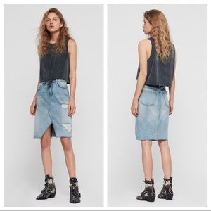 🤍 nwt | all saints | alfie distressed jean skirt